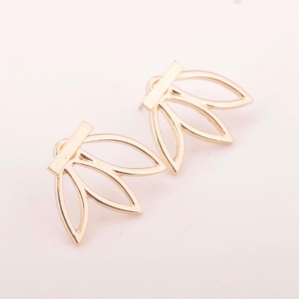 Gold Bar Lotus Earring Studs - Picture 2 of 3